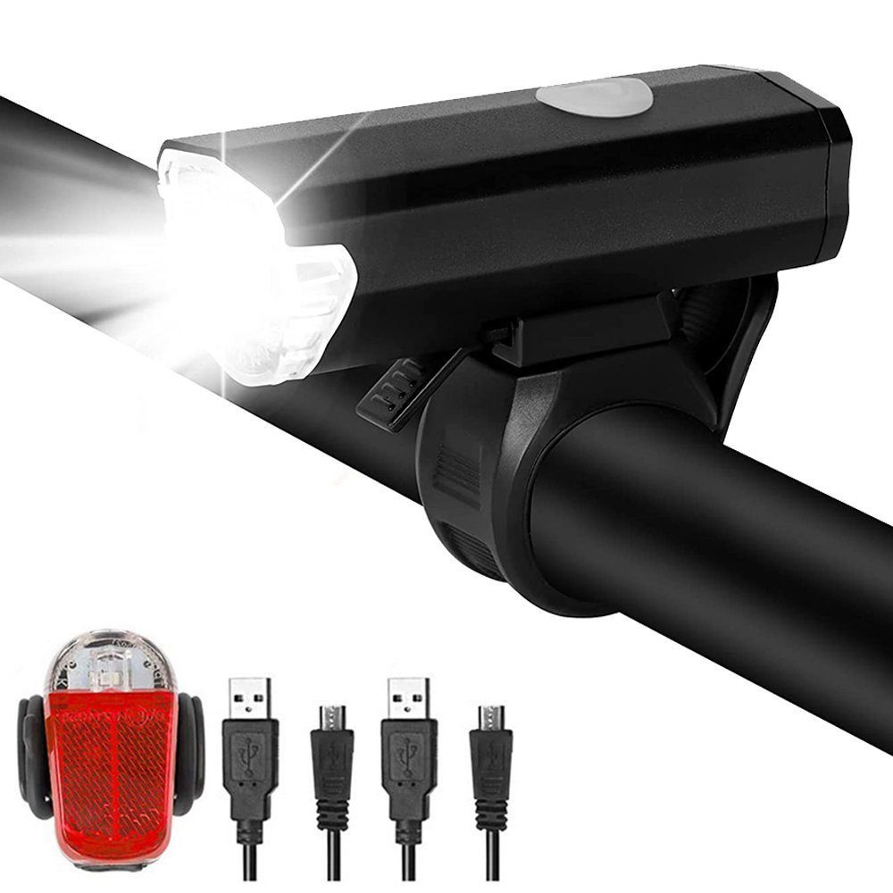 AUKUU Fahrradbeleuchtung Fahrradbeleuchtung LED Fahrradlicht Set, Fahrradbeleuchtung USB, Aufladbar und Wasserdicht