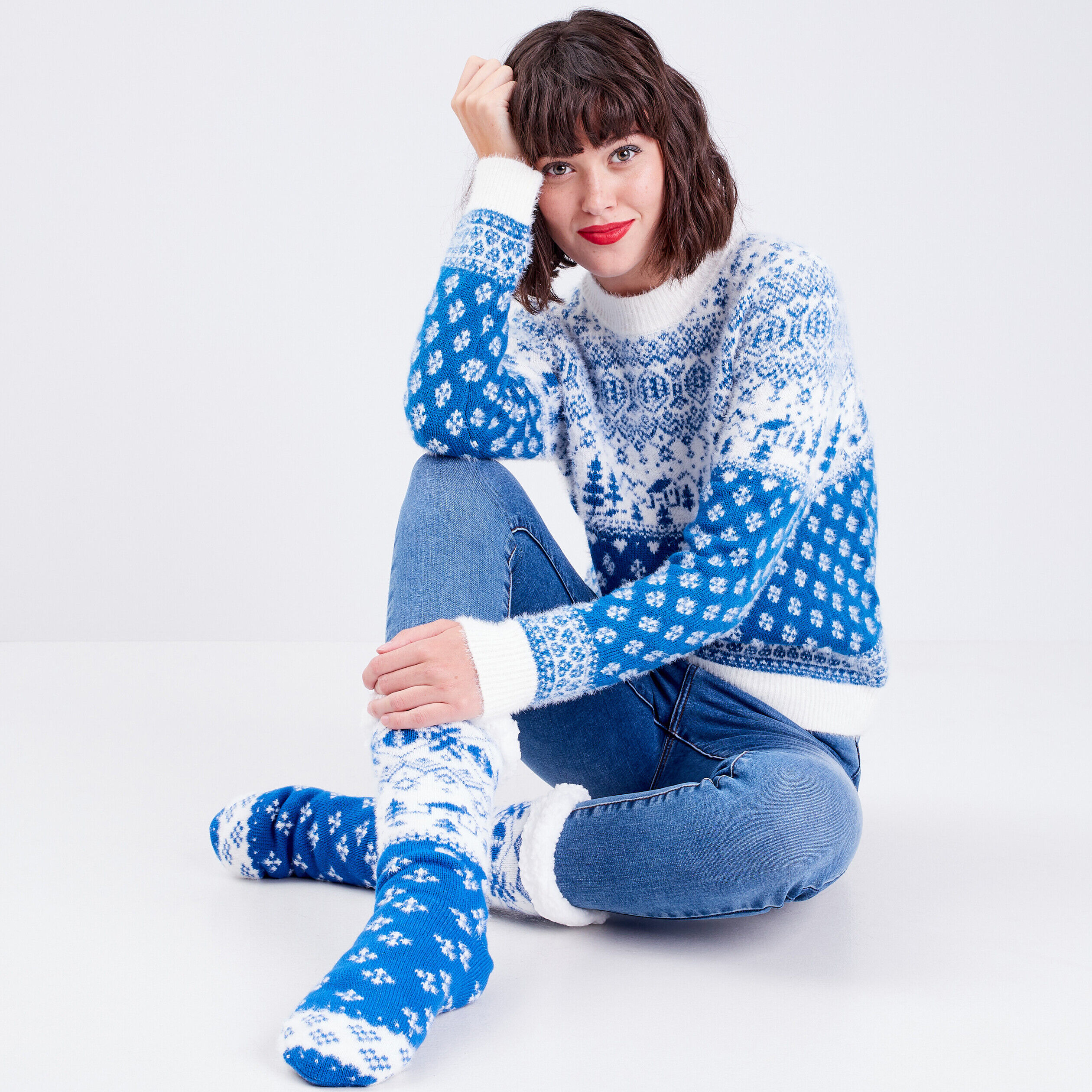 Pull avec col rond bleu femme | Cache Cache