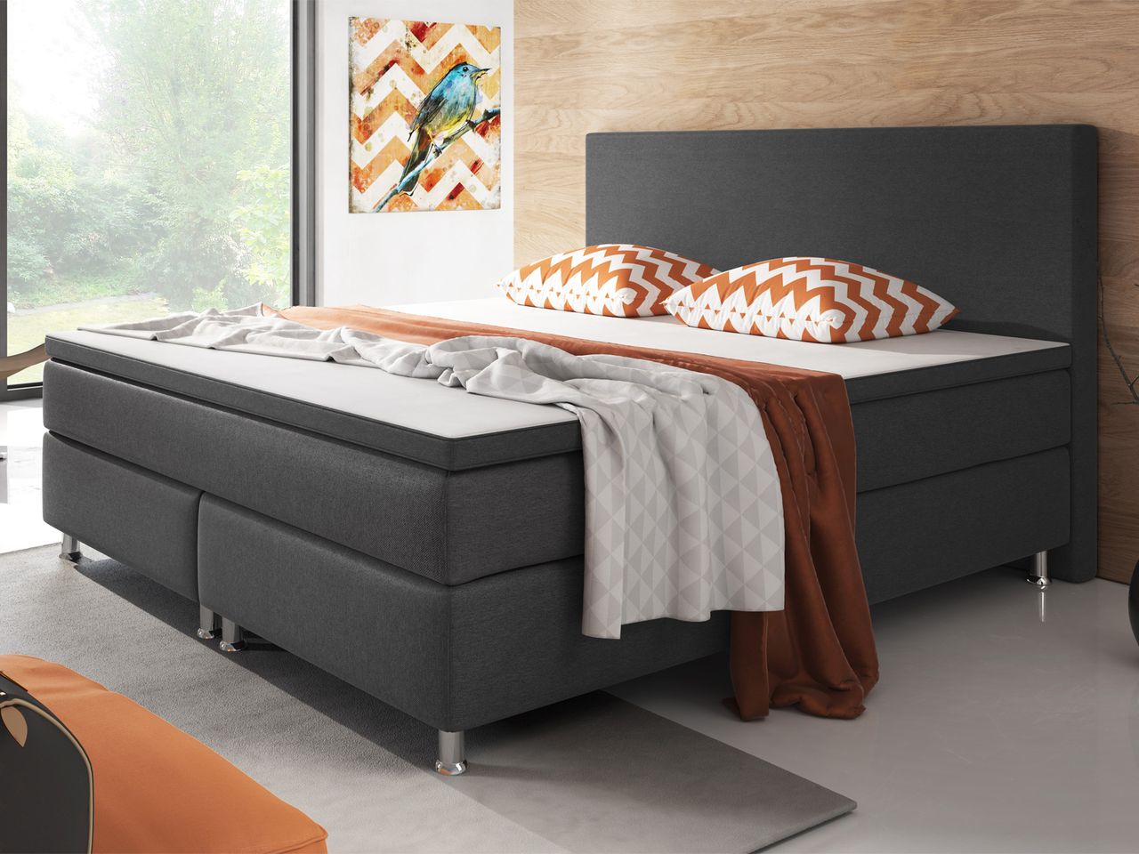 IHG Boxspringbett Berlin 180x200 cm Webstoff Anthrazit