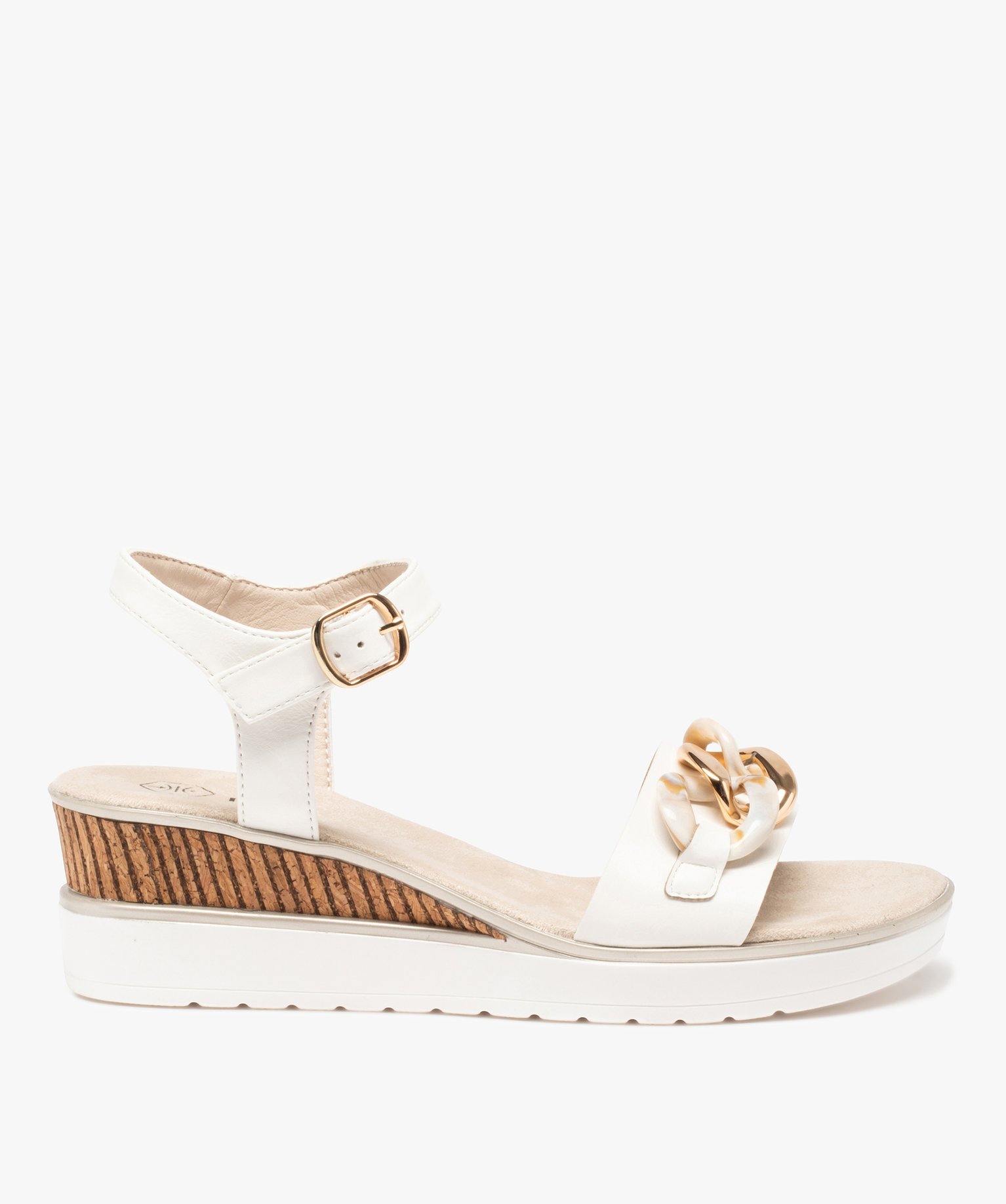 Sandales femme à talon compensé et maillons chane blanc | GEMO