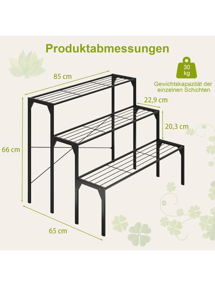 COSTWAY 3-stufige Metall Blumentreppe in Schwarz günstig kaufen onesize