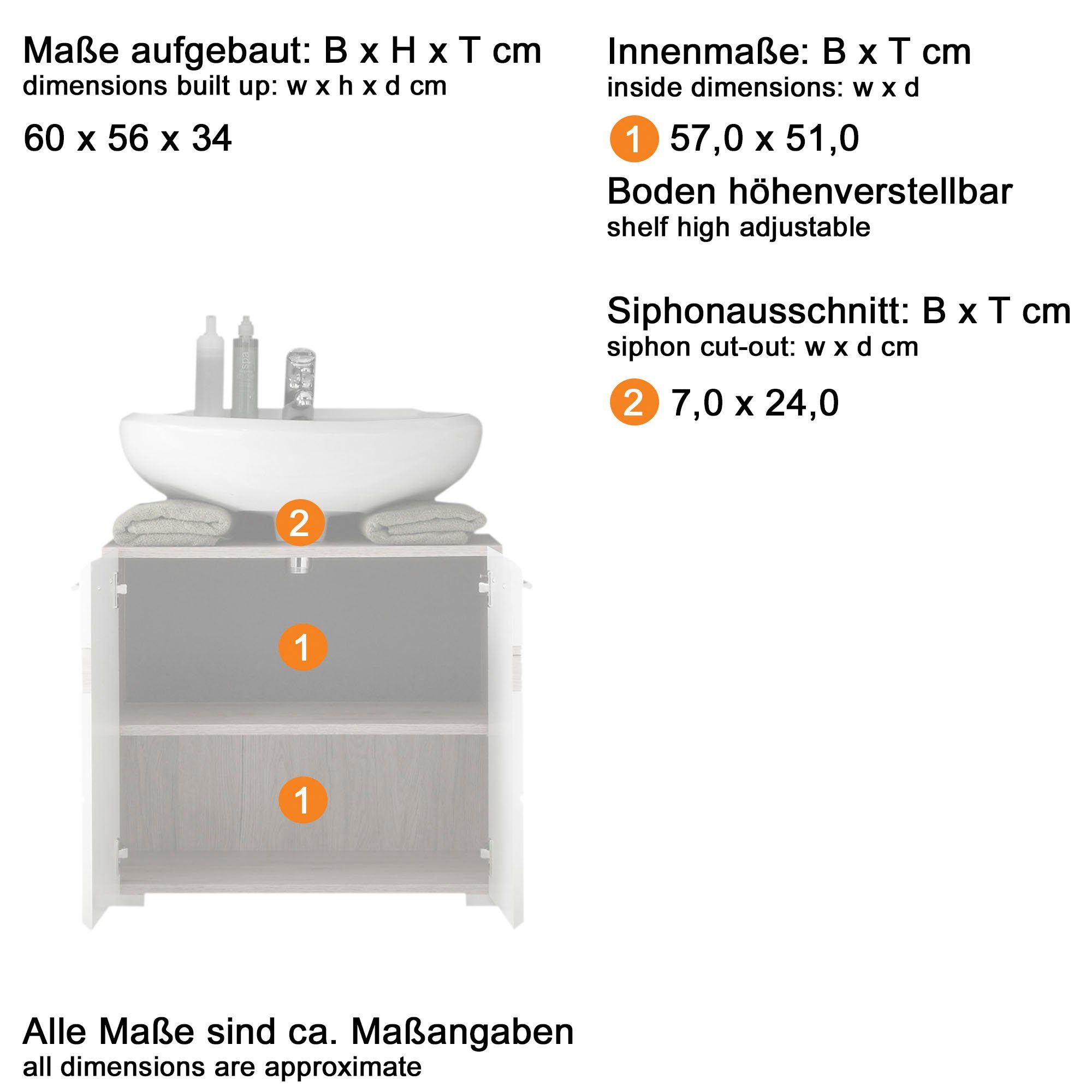 welltime Badmöbel-Set Toulon, (Set, 3-St), Sparset,3-tlg.,B/H/T: ca. 110 / 182 / 34 cm (bei 13 cm Typenabstand)