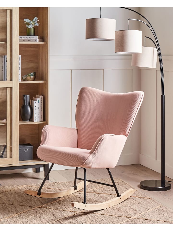 Beliani Schaukelsessel ARSET in Rosa/Schwarz/Heller Holzfarbton günstig kaufen onesize