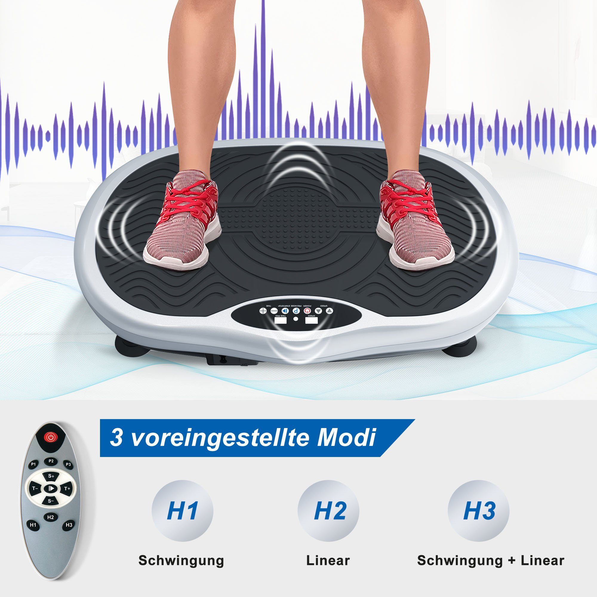 Ulife Vibrationsplatte silbrig, Ganzkörper, 3D Fitnessgeräte mit 2 Bändern & Fernbedienung, 440,00 W, (Set, mit Trainingsbändern), 3 voreingestellte Modi, 60 Geschwindigkeitssätze, 10 Min-Timer