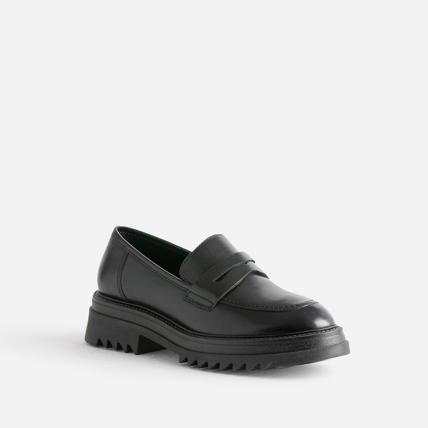 Mocassin TEXTO noir en cuir à semelle crantée