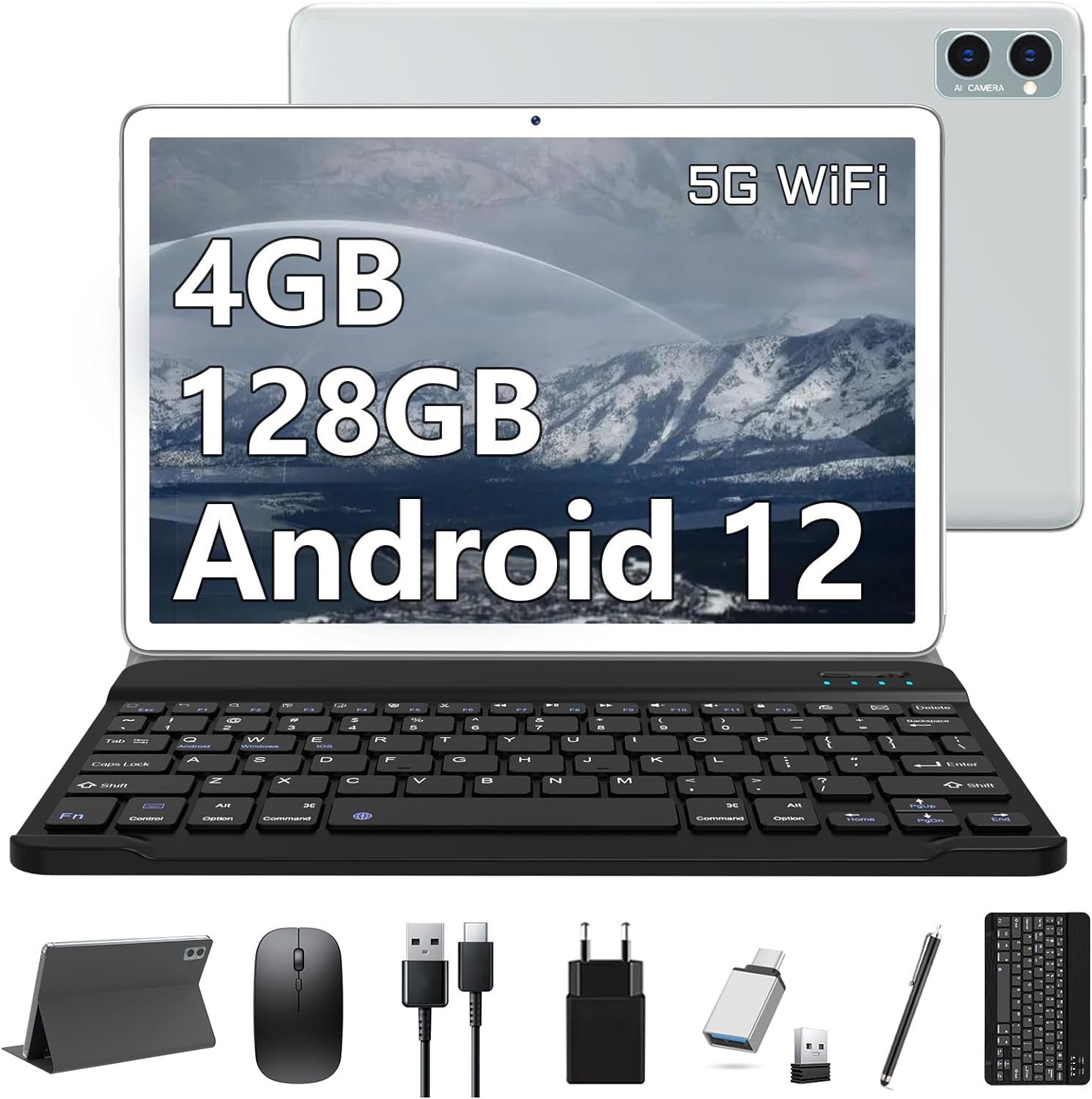 KADYBE ‎D115 Tablet (128 GB, Android 12, 5G Tablet mit Tastatur, Maus, Google-Zertifizierung, 1.8GHz, 7000mAh)