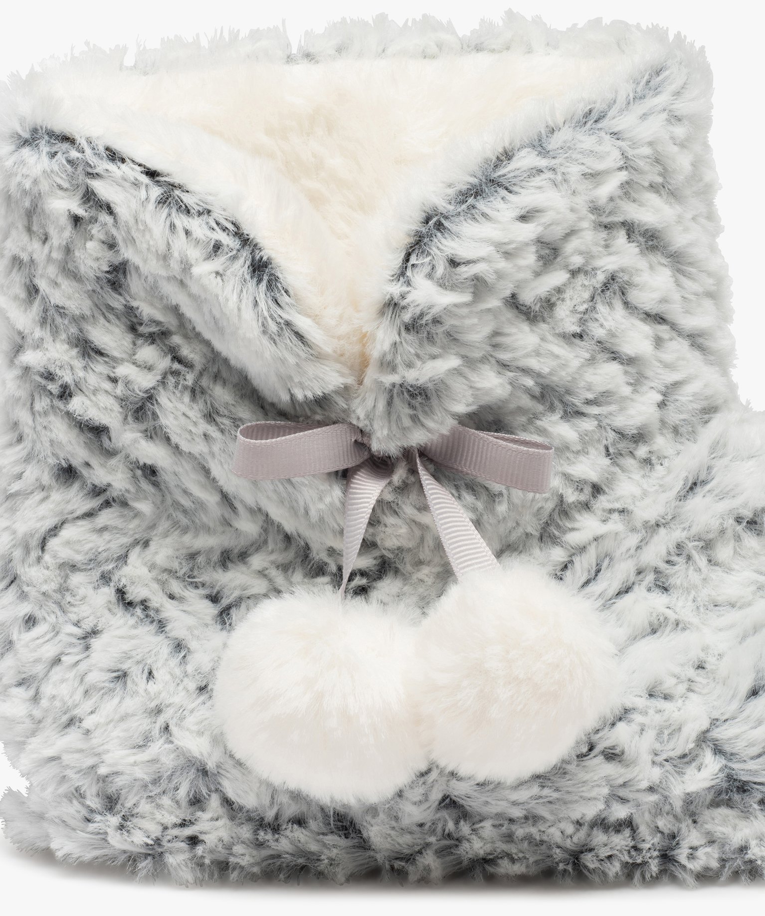 Chaussons boots fourrées avec pompons décoratifs femme gris | GEMO