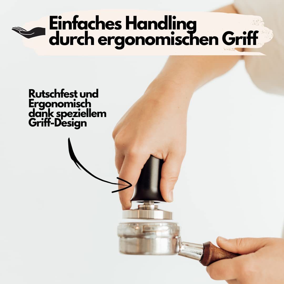Brave Elephant Tamper 51mm/58mm aus Edelstahl inkl. Tampermatte, Barista Stempel druckregulierend