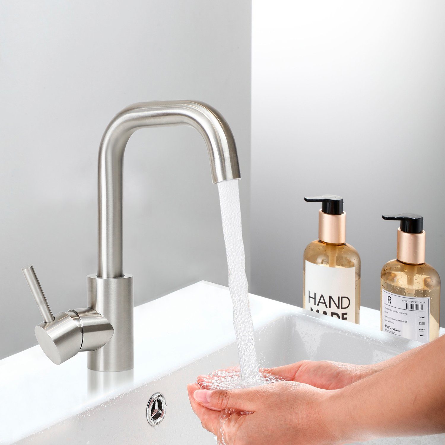 ZMH Waschtischarmatur Wasserhahn Bad Ausziehbar brause Mischbatterie Nickel