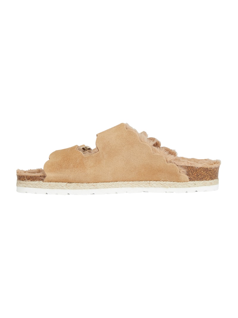Sandalen aus Leder mit Kunstfell in cognac