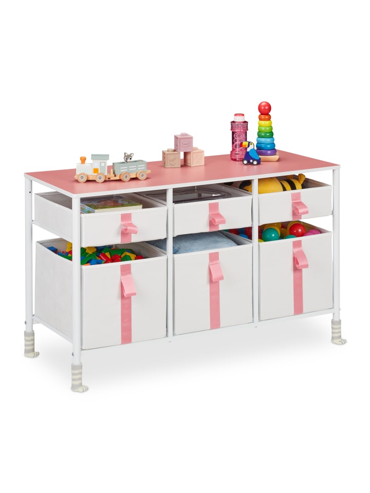 relaxdays Kinder-Kommode in Weiß/ Rosa - (B)100 x (H)61,5 x (T)40,5 cm günstig kaufen onesize