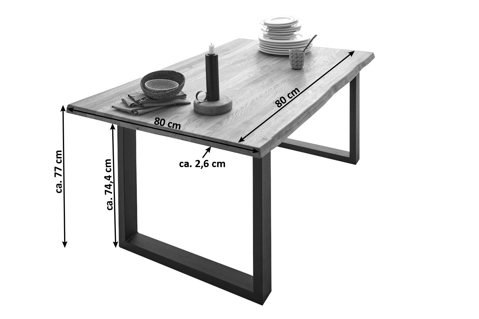 SAM® Baumkantentisch Lennart, Akazienholz, naturfarben, Baumkante massiv, Metallgestell U-Form