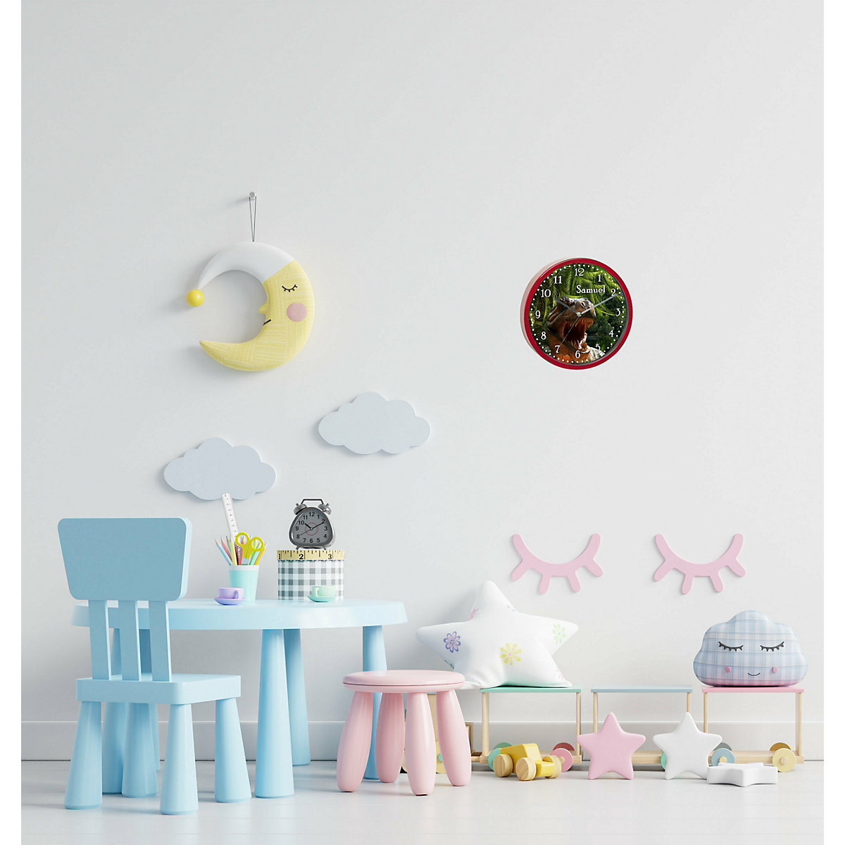 Kinder Wanduhr personalisiert mit Name T-Rex