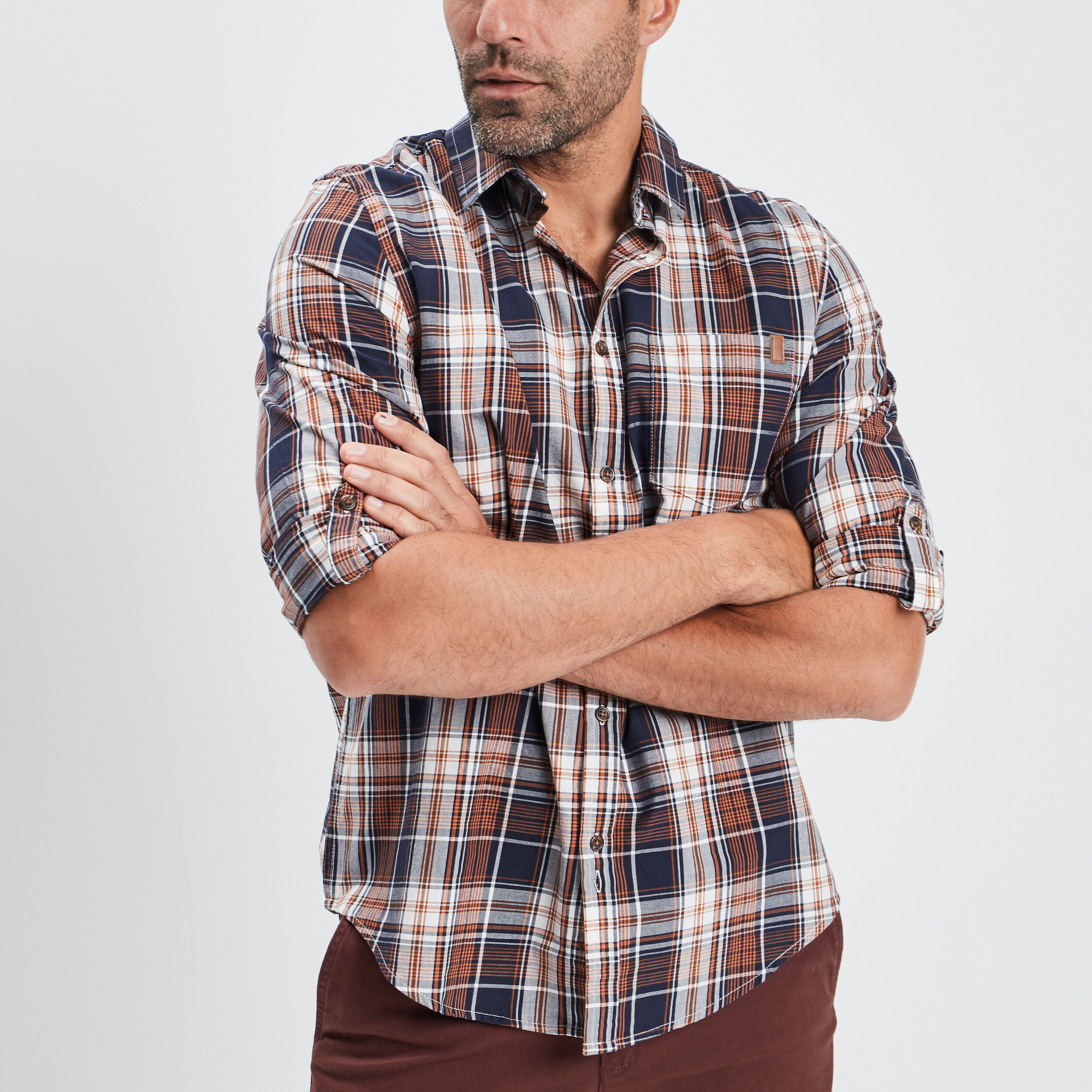 Chemise droite manches longues marron cognac homme | La Halle