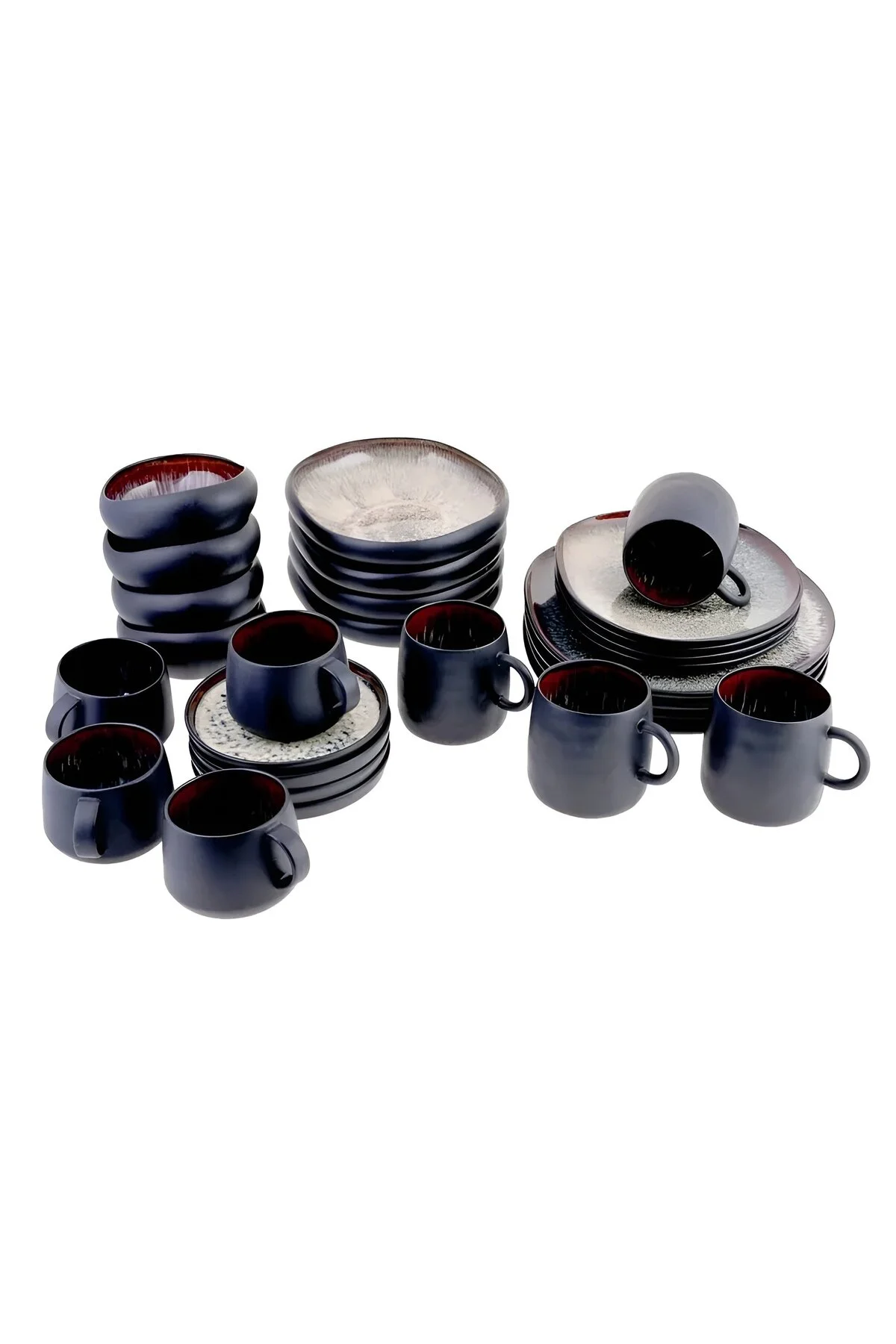 Karaca  Schwarz Galactic Reactive Tafelservice-Set Für 4-teiliges Set Modern, Geschirrset Stilvoll,