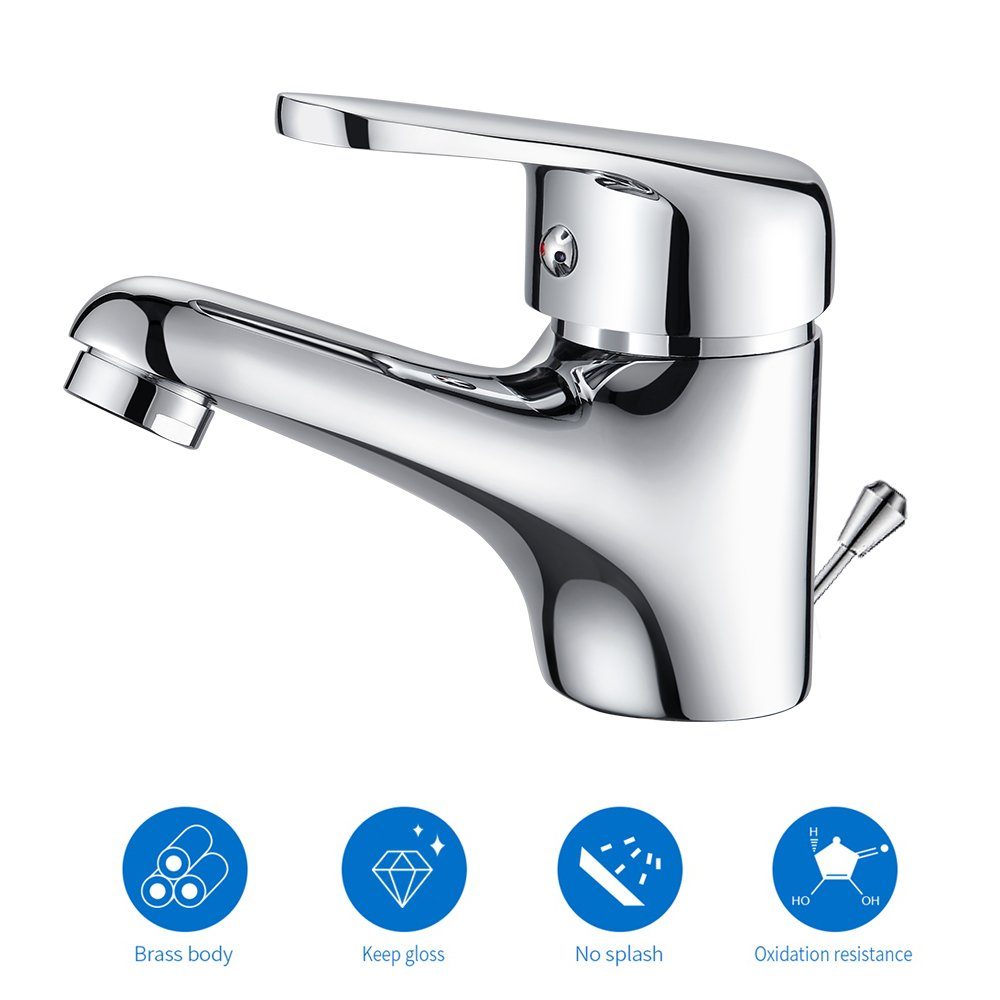 Auralum Waschtischarmatur mit Ablaufgarnitur Waschbecken Wasserhahn Mischbatterie Bad Armatur
