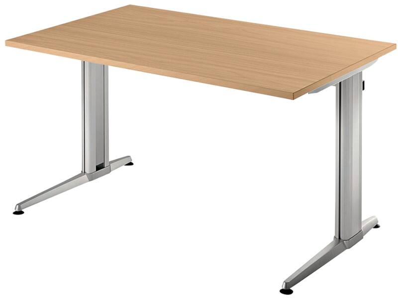 Hammerbacher Nicht Höhenverstellbarer Schreibtisch Buche Aluminium, Melamin, Holz Brauner C-Fuß 1.200 x 800 x 720 mm Mit Aufbau