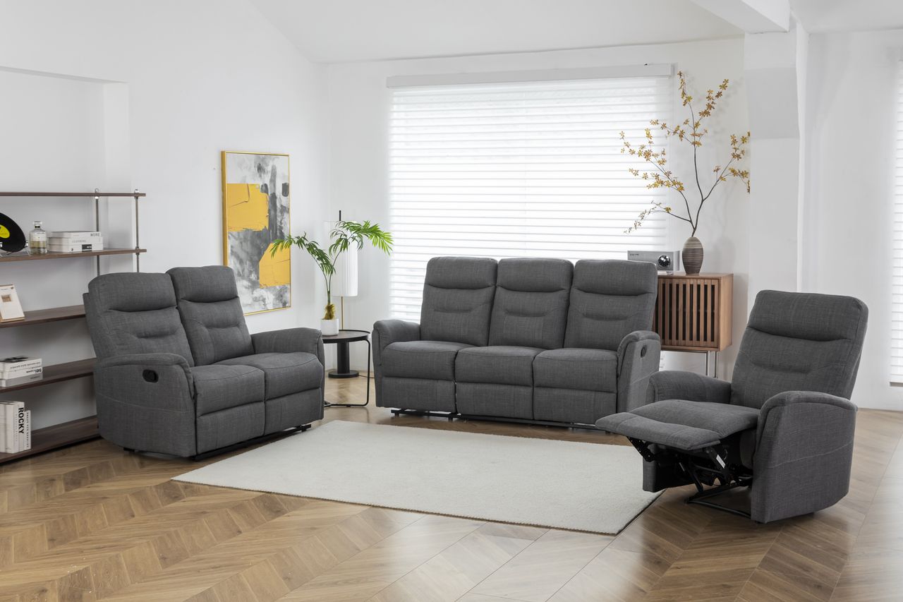 Happy Home Couchgarnitur Set Sofaset Sitzgarnitur 3tlg. mit 5 Relaxfunktionen gepolstert grau
