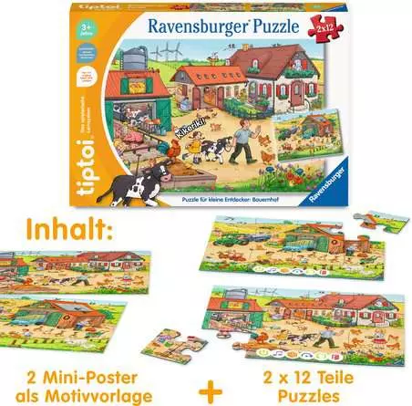 Kinderpuzzle ab 3 Jahren - tiptoi® Puzzle für kleine Entdecker: Bauernhof - 12 Teile