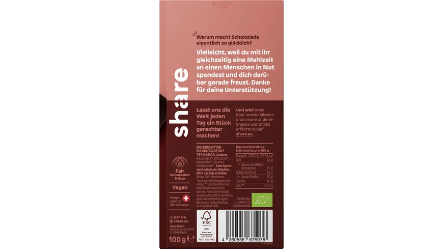 share Bio Schokolade Edelbitter 78% Peru 100 g