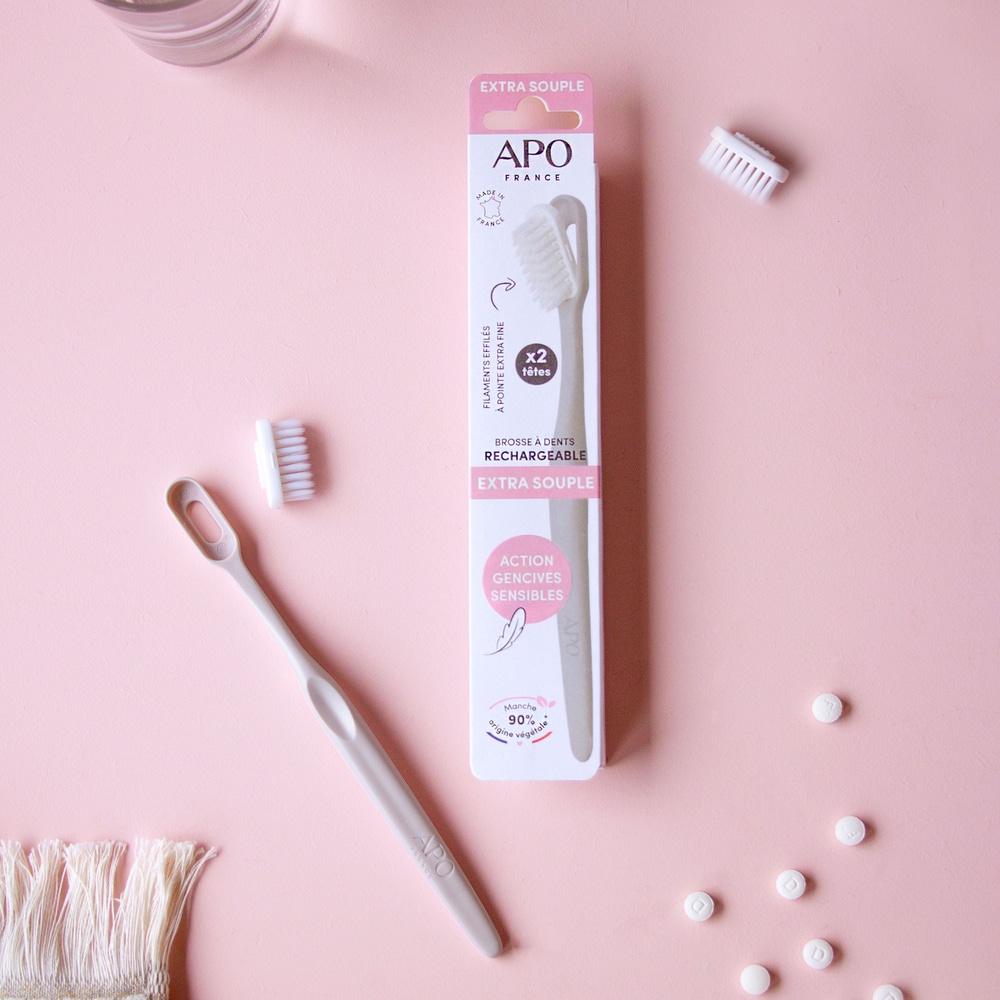 APO France BROSSE À DENTS RECHARGEABLE : 1 MANCHE + 2 TÊTES EXTRA-SOUPLES Brosse à Dents