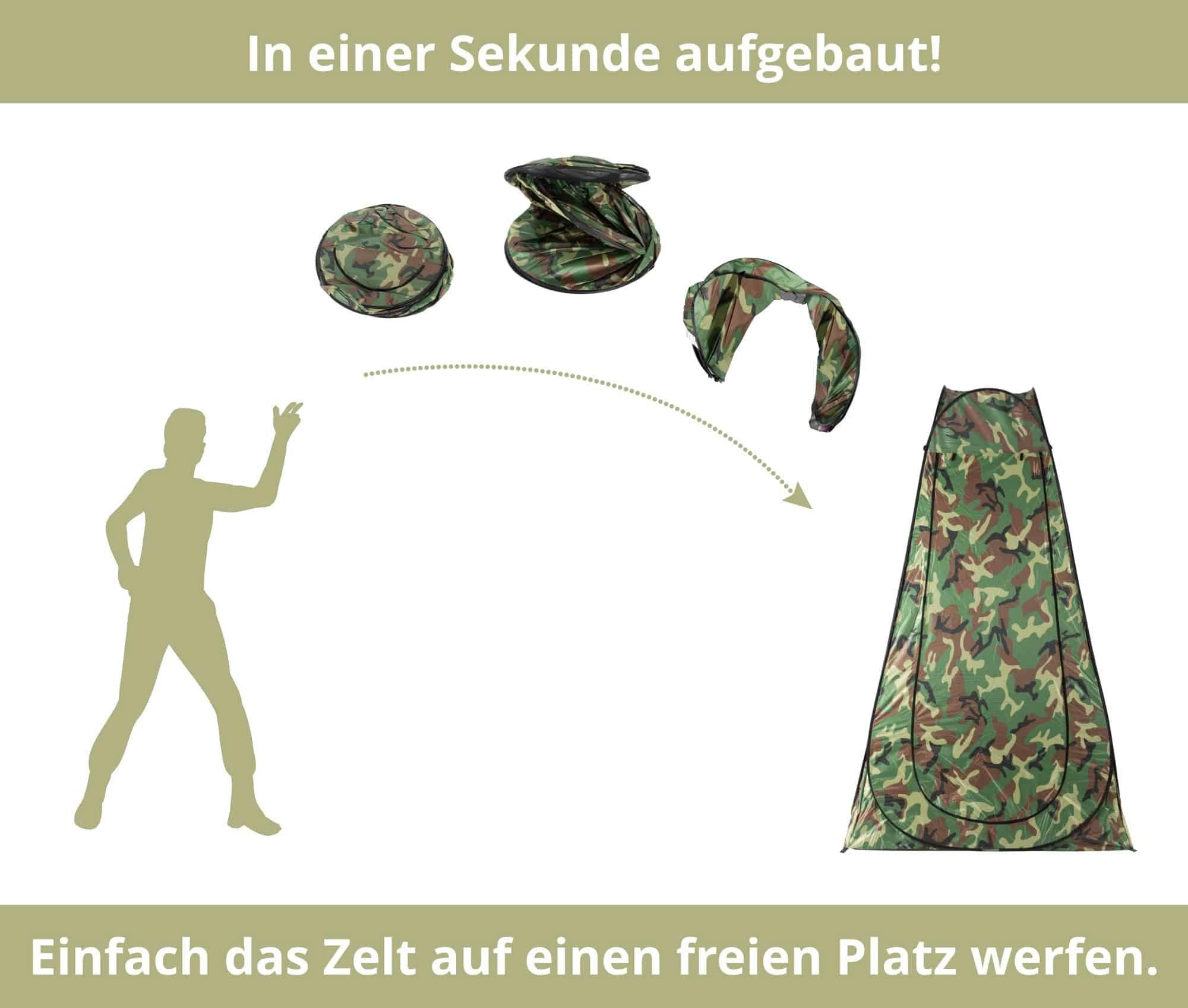 Stagecaptain Wurfzelt TZC-190 Quixie Camouflage Pop-up Toilettenzelt, Personen: 1 (inkl. praktischer Tragetasche), für viele Outdoor-Anwendungen wie z.B. als Duschzelt, Umkleide