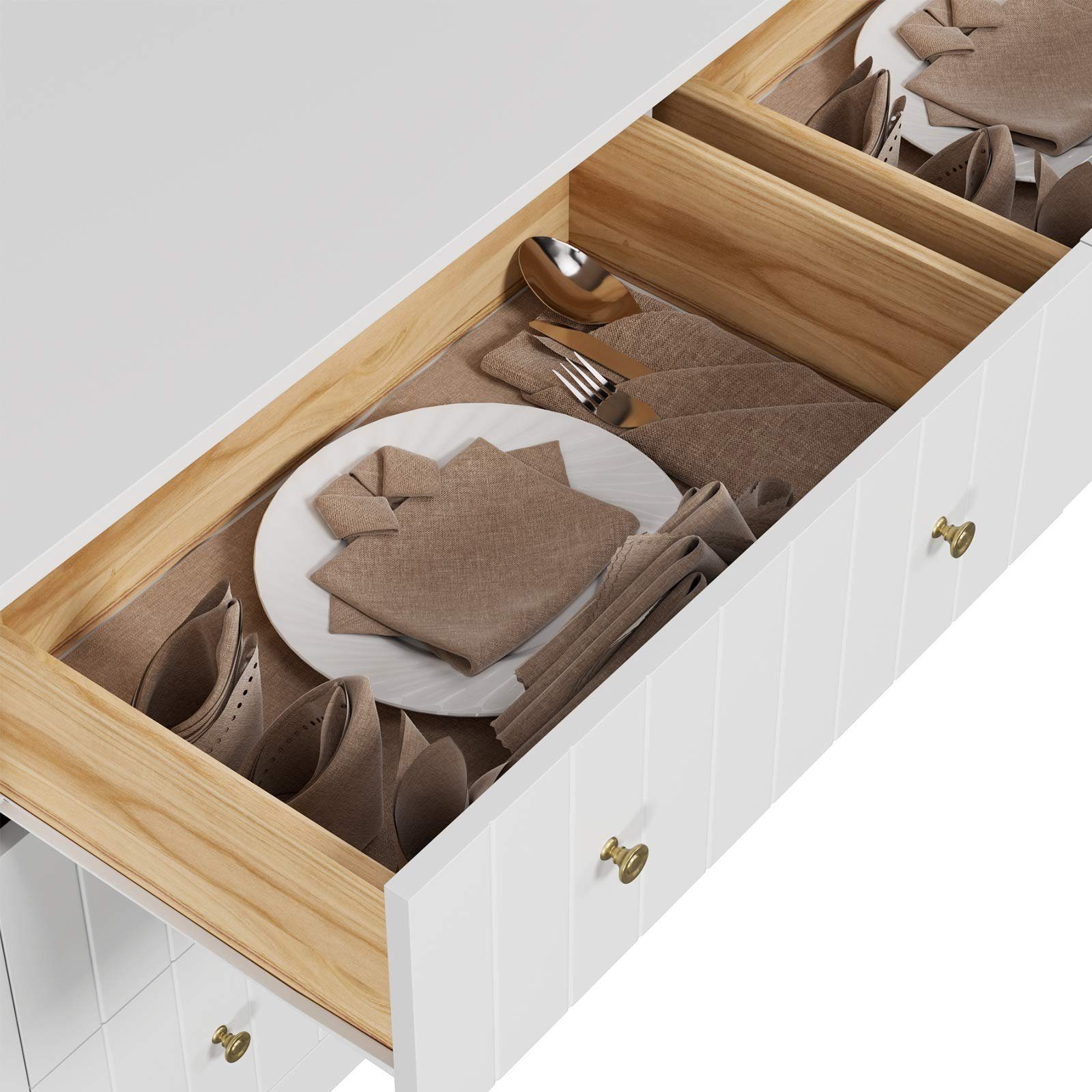 Homfa Kommode, Sideboard, Kommodenschrank, mit 6 Schubladen, weiß, 133x45x79,5cm