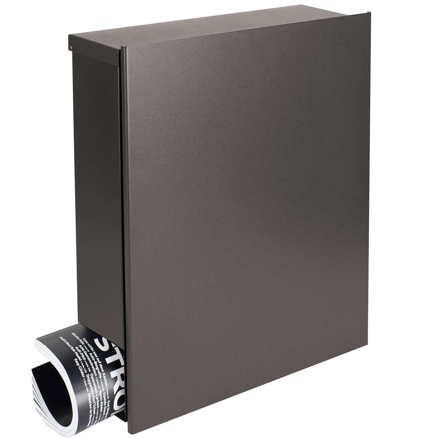 MOCAVI Briefkasten MOCAVI Qualitäts-Briefkasten mit Zeitungsfach anthrazit-eisenglimmer (DB 703) MOCAVI Box 111 Wandbriefkasten 12 Liter Design-Briefkasten, integriert; passender Verschluss (zusätzlich bestellbar) für Wetterseite, beidseitig nutzbar:
