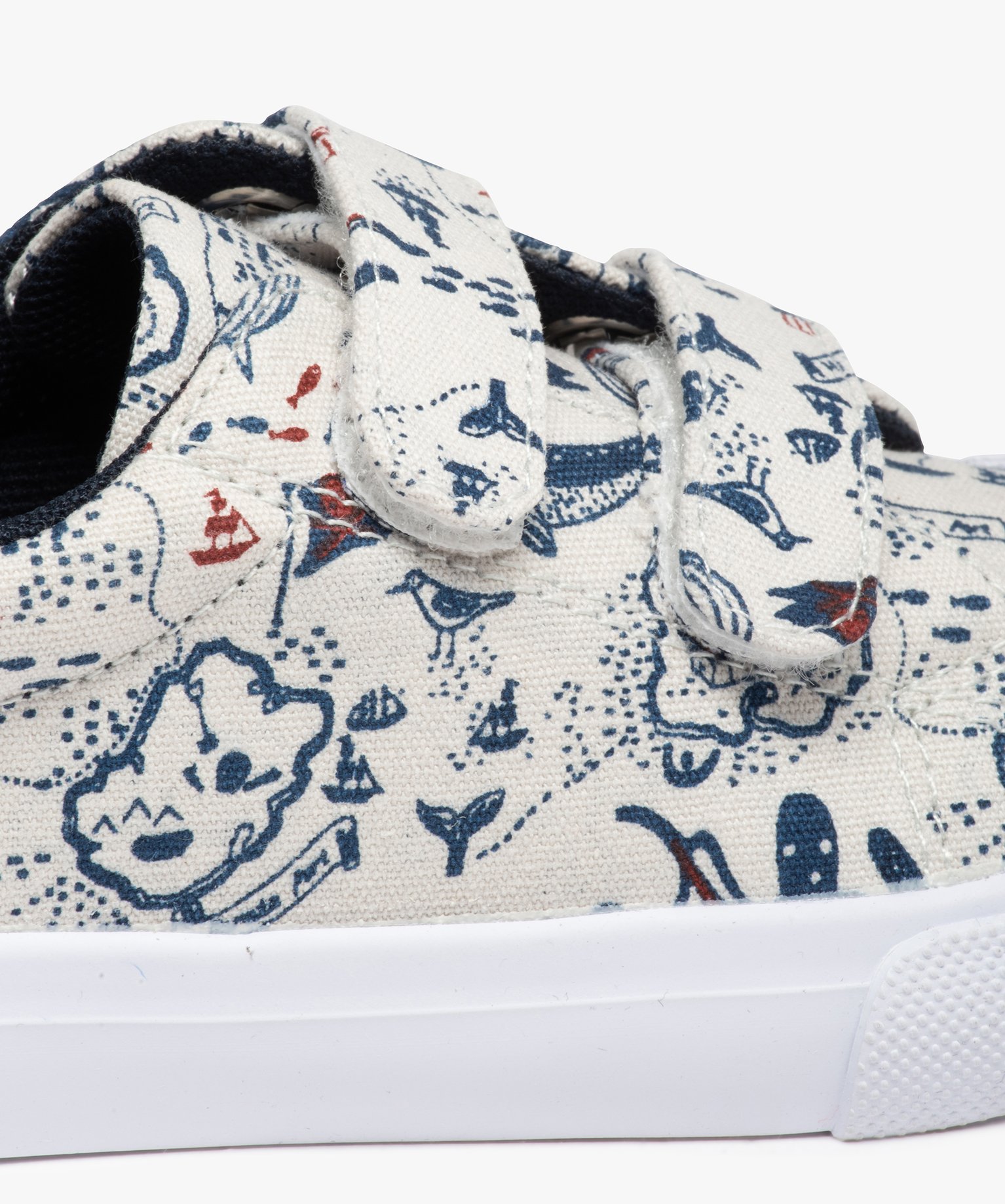 Baskets Garçon en toile imprimée fermeture scratchs gris | GEMO