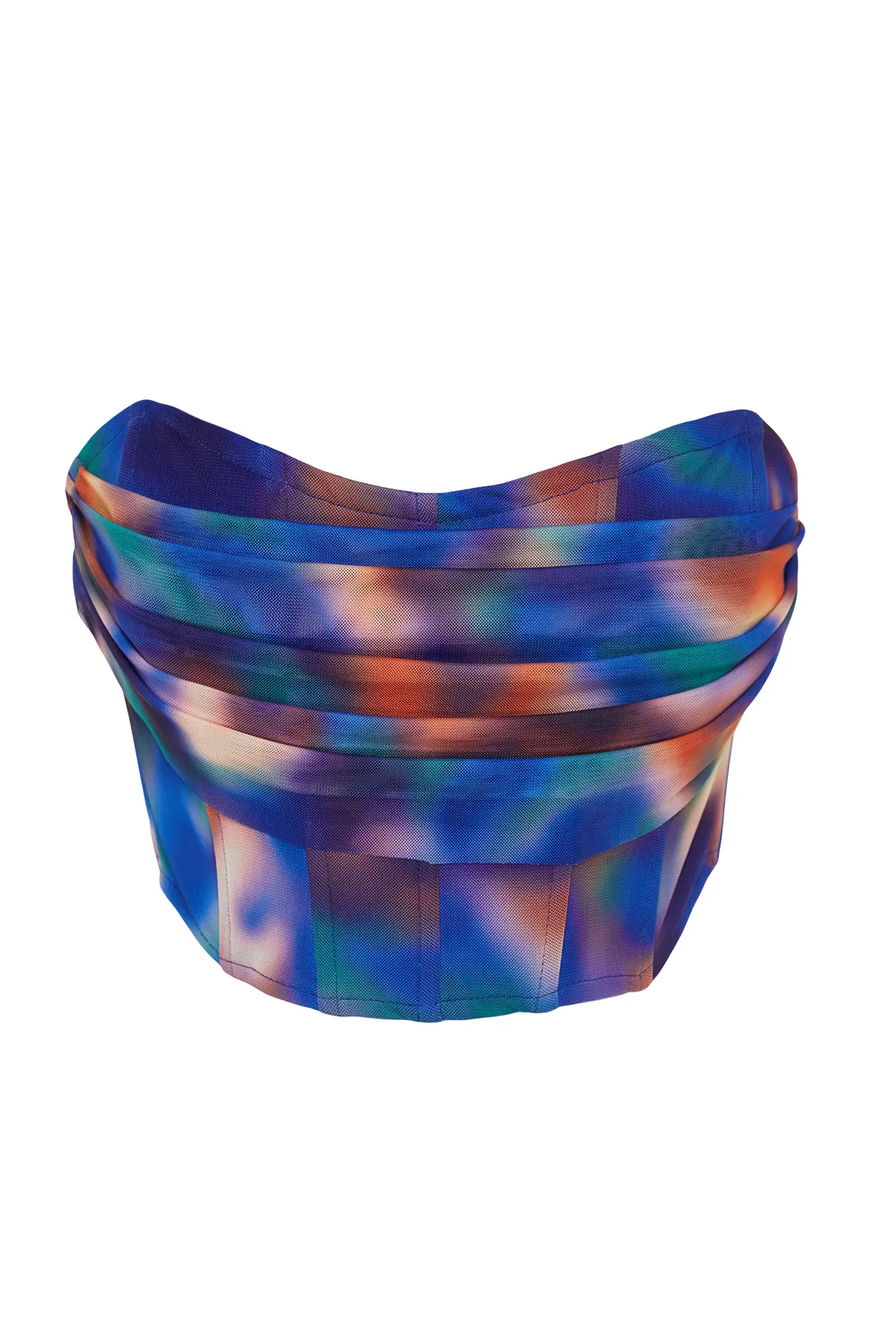 Trendyol Collection  Blau-mehrfarbiges, floral bedrucktes Tüll-Bustier TPRSS23BS00104