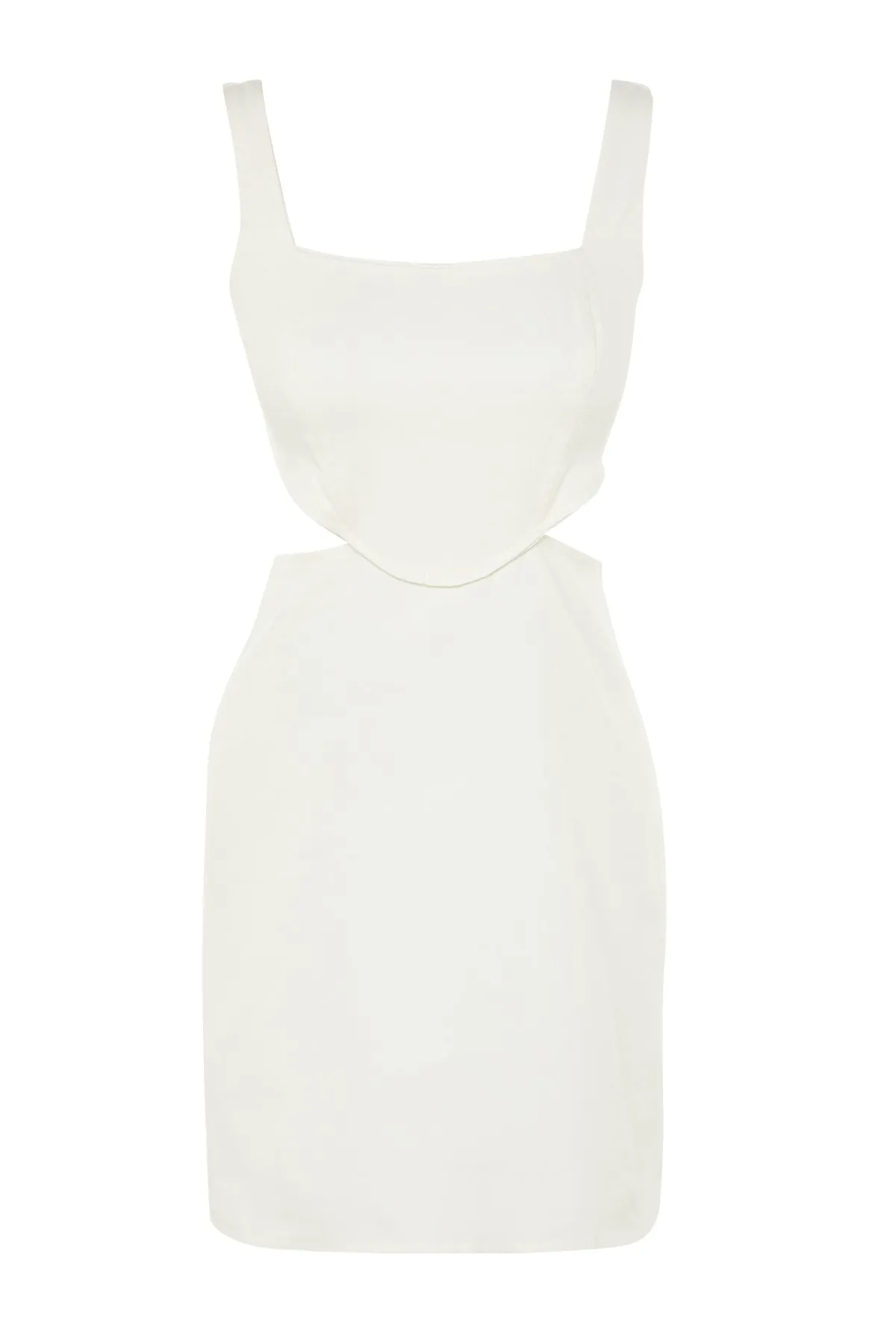 Trendyol Collection  Ecrufarbenes A-Linien-Mini-Baumwollkleid mit Fenster/Ausschnitt und detailliertem Webmuster TWOSS23EL00596