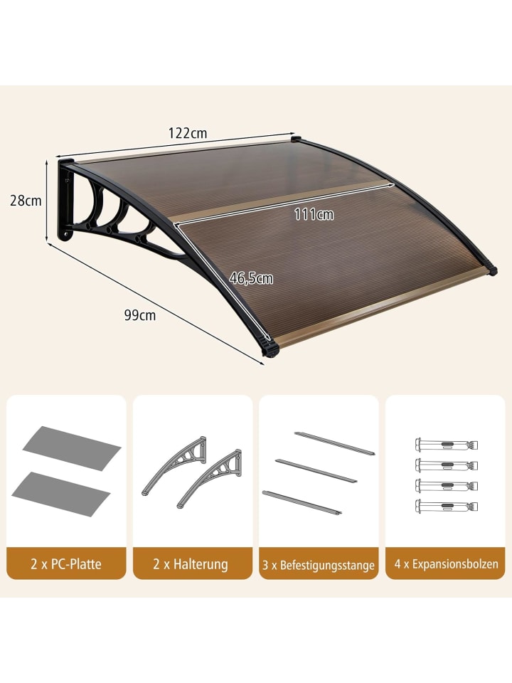 COSTWAY Vordach für Haustür 122x99cm in Braun günstig kaufen onesize