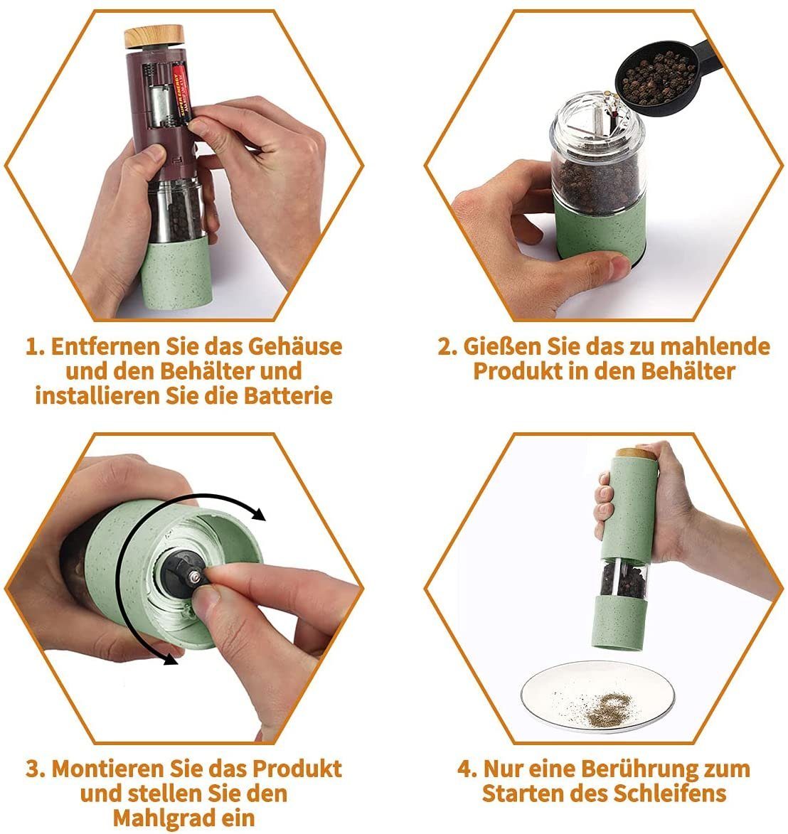 iceagle Salz-/Pfeffermühle Elektrische Salz und Pfeffermühle, Pfeffermühle und Salzmühle (Grün) Elektrisch, Keramische Schleifkerne