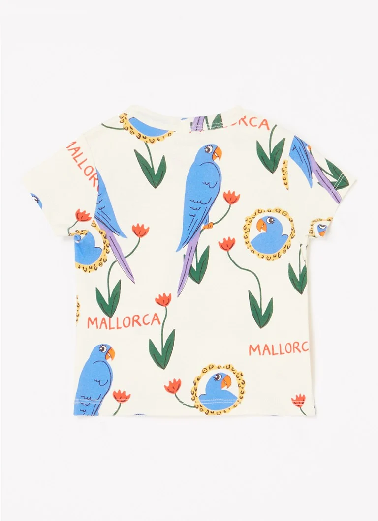 Tricou Mini Rodini din bumbac organic cu imprimeu de papagali