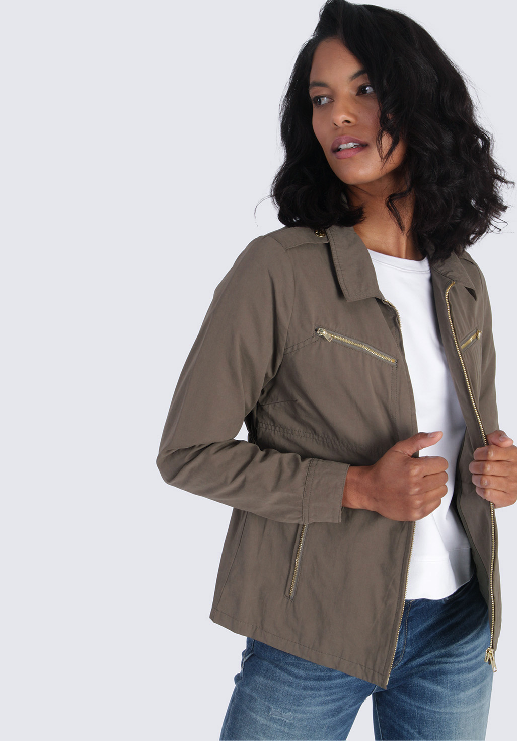 ABBY  Veste kaki multipoche, coupe ajustée