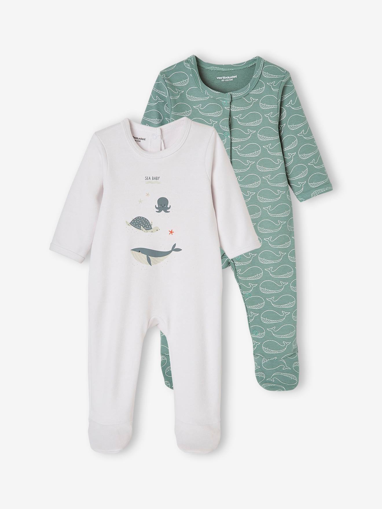 Lot de 2 dors-bien bébé garçon en interlock bleu gris