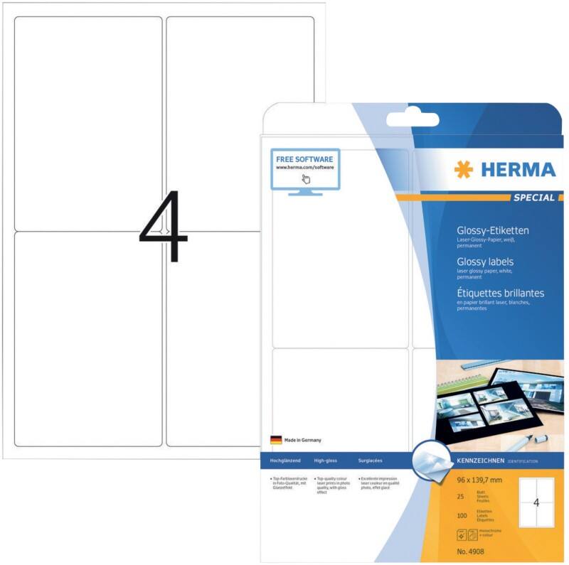 HERMA Laseretiketten 4908 Weiß Rechteckig 100 Etiketten pro Packung