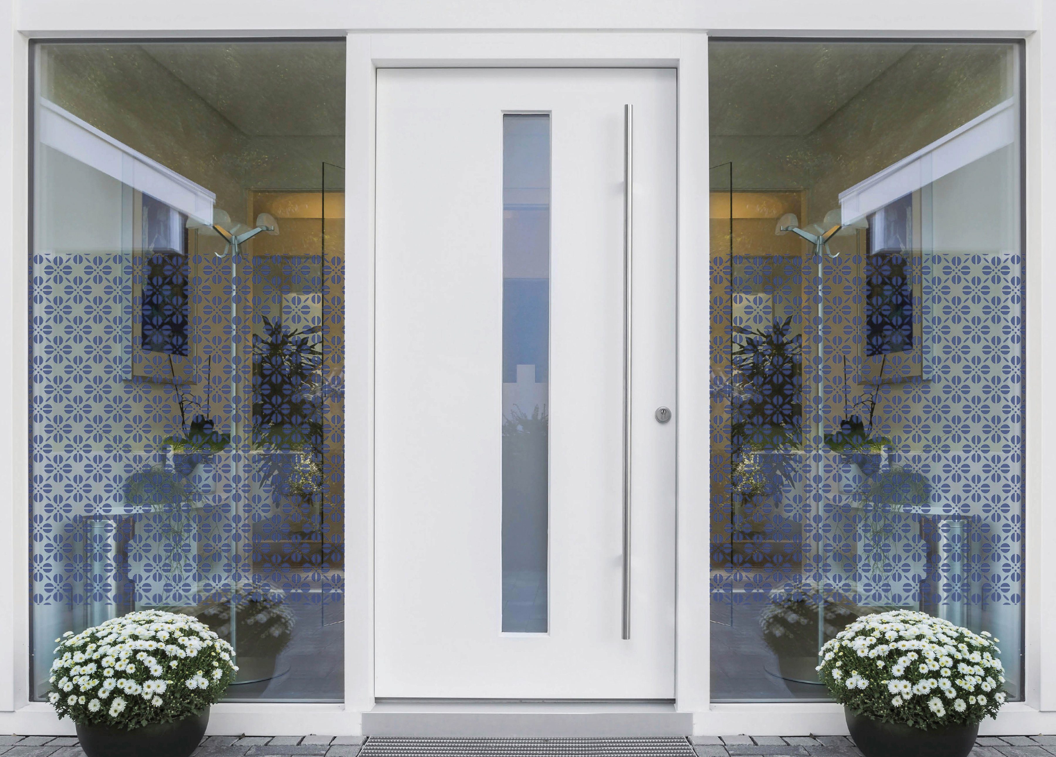 Fensterfolie Look Grafik Blumenmuster blau, MySpotti, halbtransparent, glatt, 60 x 100 cm, statisch haftend