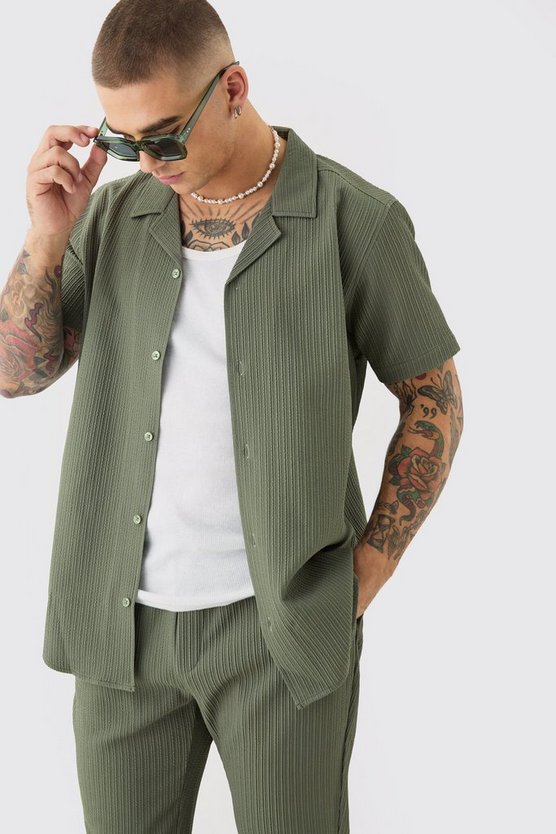 Seersucker Revere Collar Shirt & Trouser Set