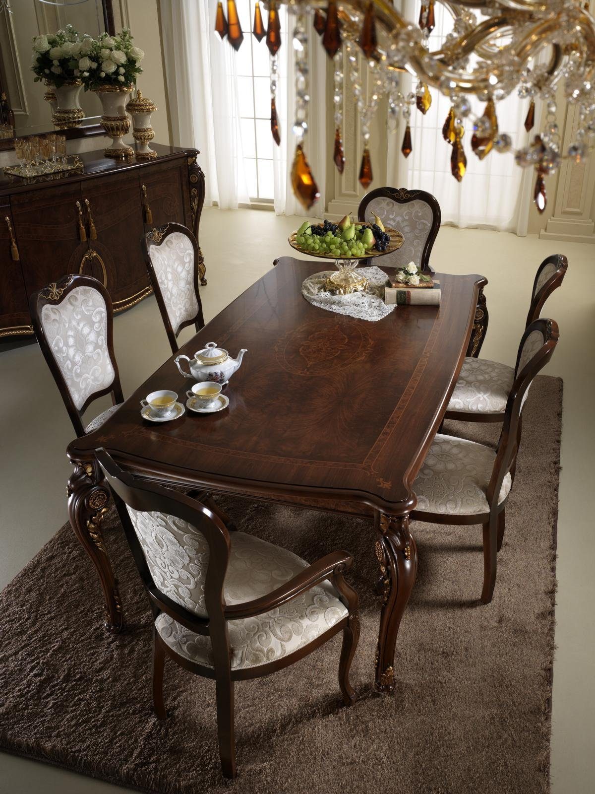 JVmoebel Esszimmer-Set Klassischer Esstisch Tisch Holz Esszimmer Garnitur 2x Stuhl mit Armlehne 3 tlg.