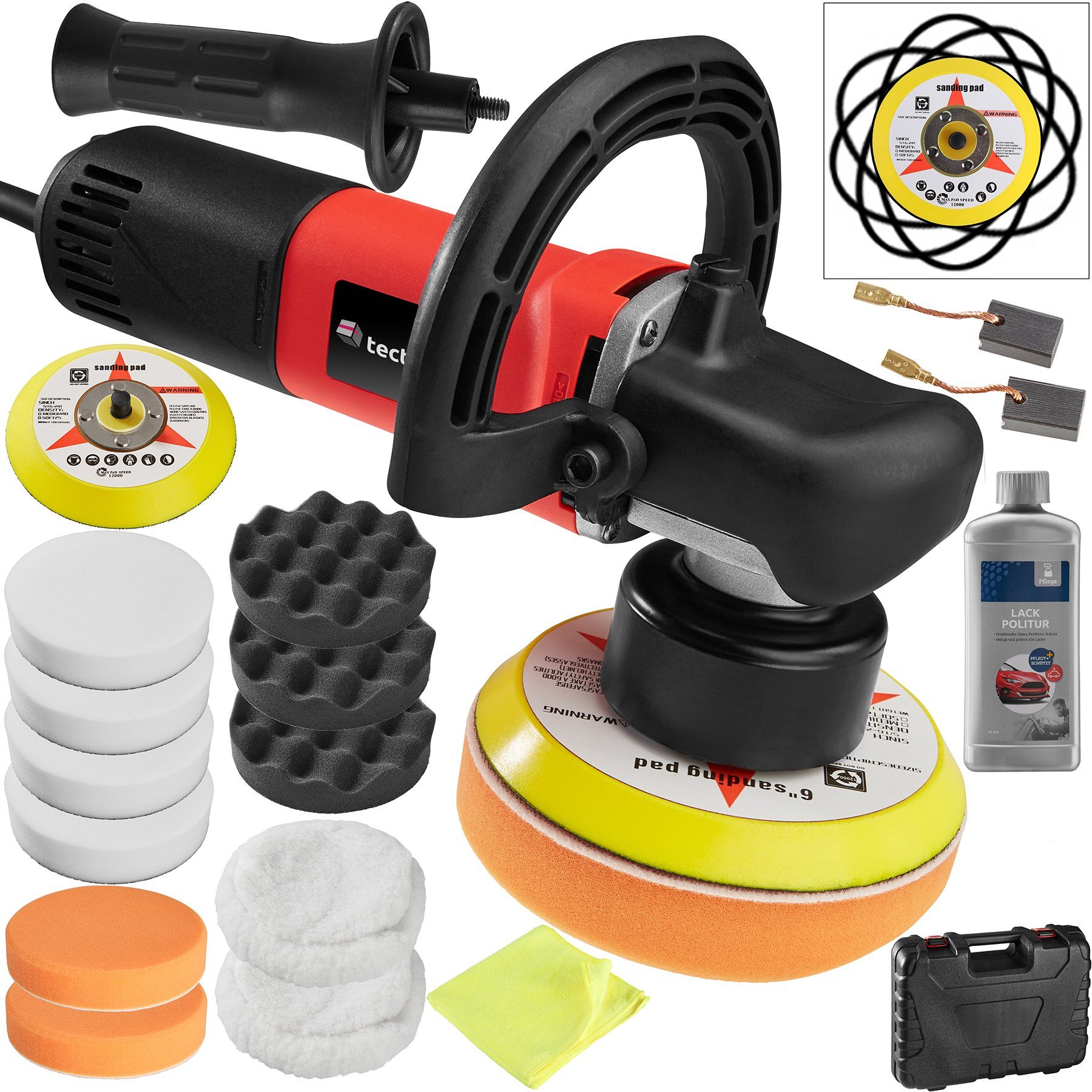 tectake Poliermaschine Exzenter Poliermaschine 710W mit Koffer, Ø 15,00 mm, (17 tlg)