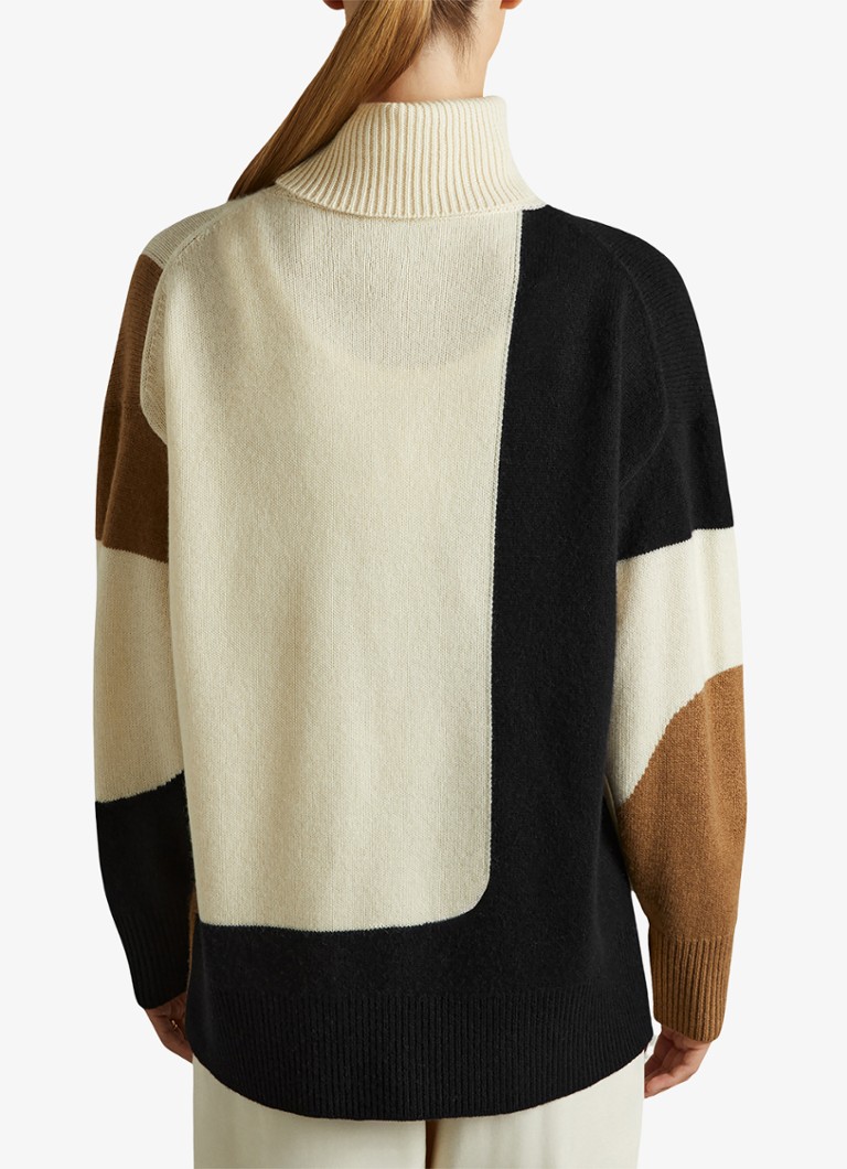Gola alta Reiss Ezra em malha fina de cashmere com blocos de cor