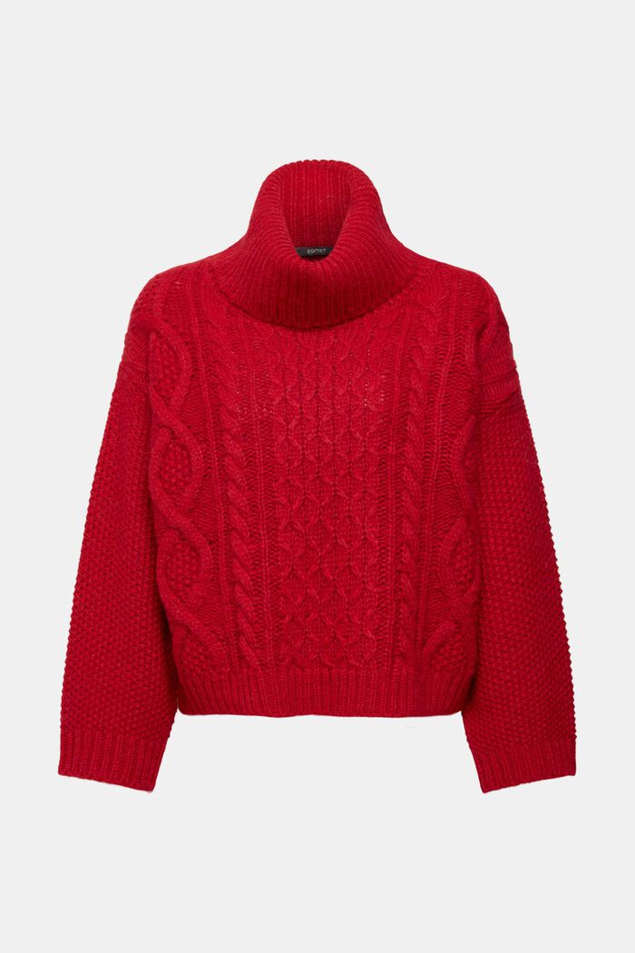 Zopfstrickpullover mit Wolle, mit Rollkragen