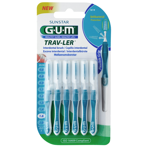 GUM TRAV-LER 1,6mm Tanne blau Interdental 6Kappen  6 St  Zahnbürste