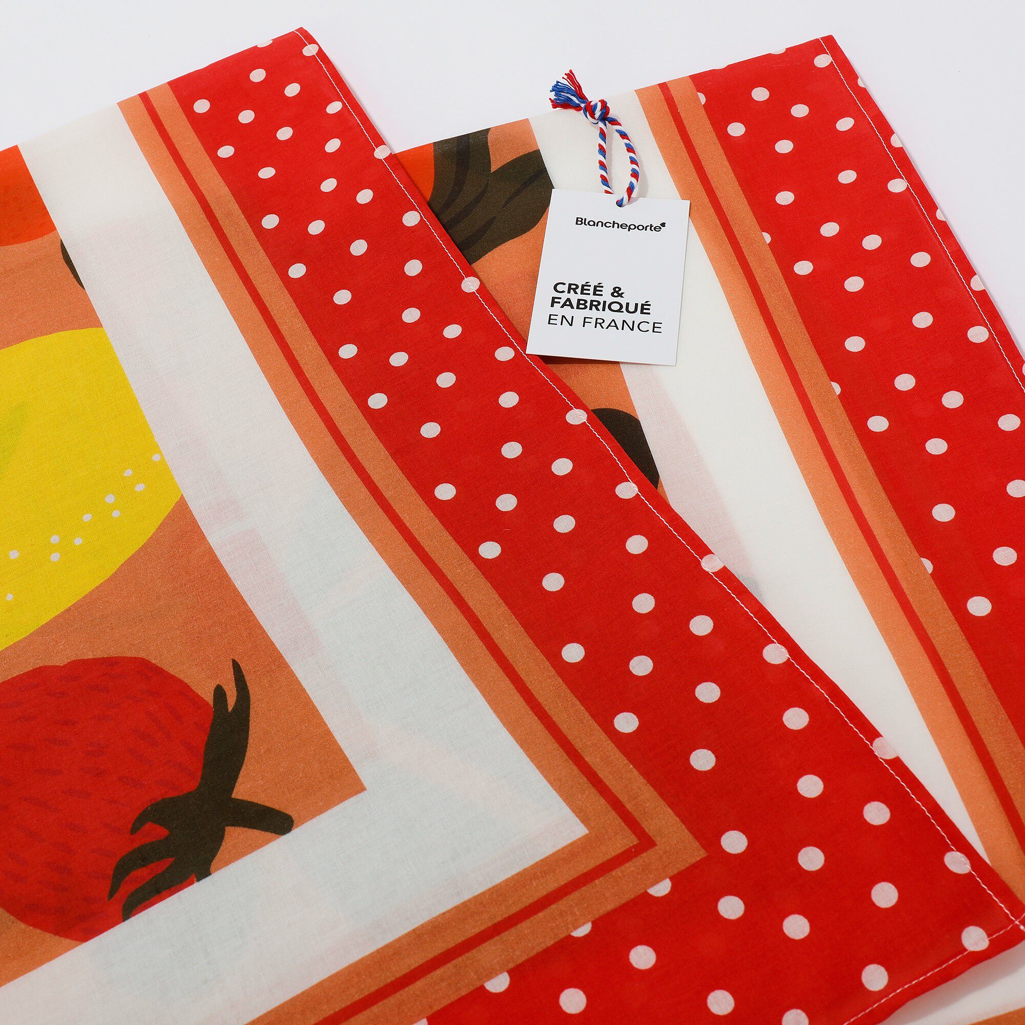 Foulard fabriqué en France imprimé fruits, 100 x 100 cm
