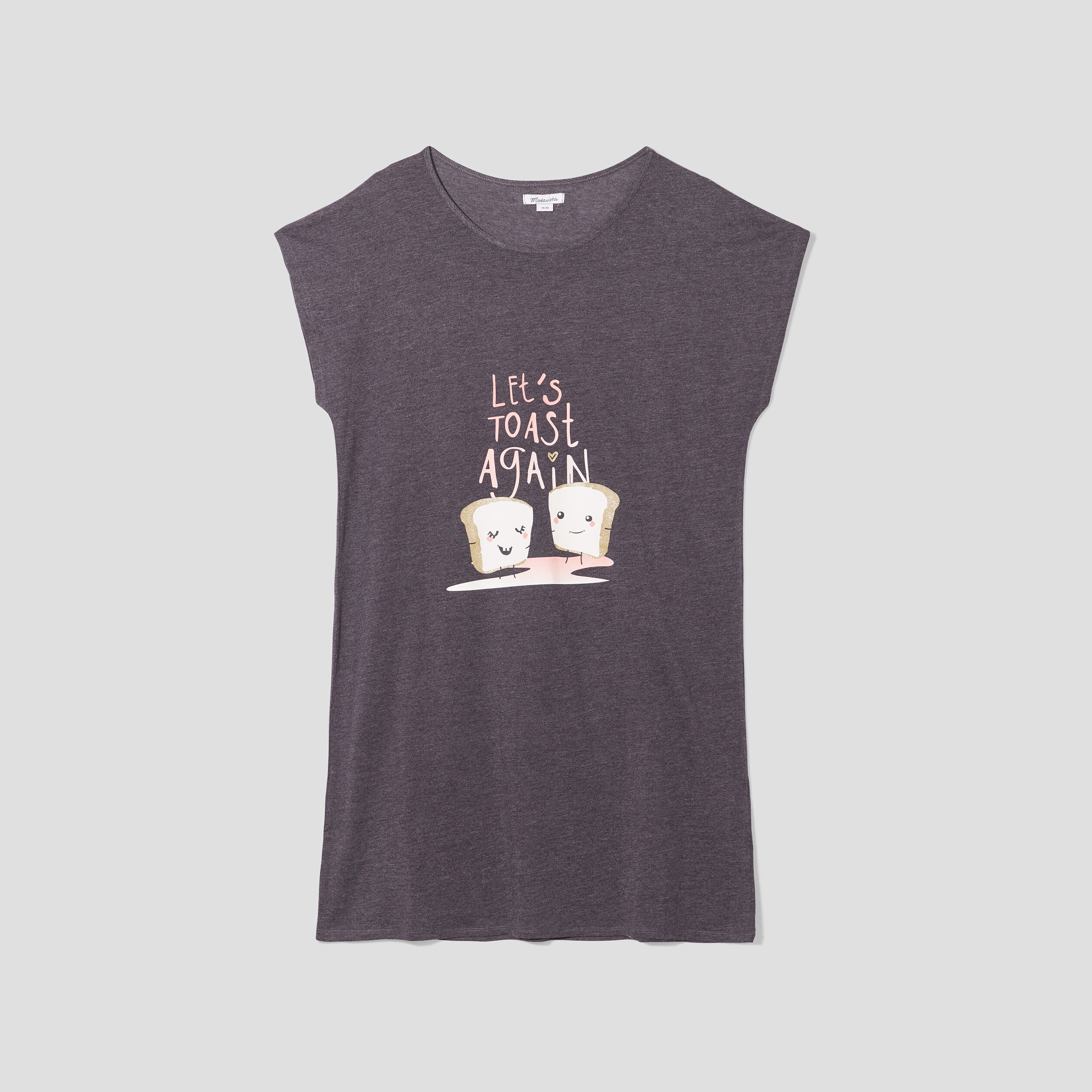 Chemise de nuit manches courtes coton gris foncé femme grande taille | La Halle