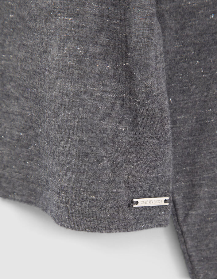 T-shirt gris lurex décor bijoux aux manches fille
