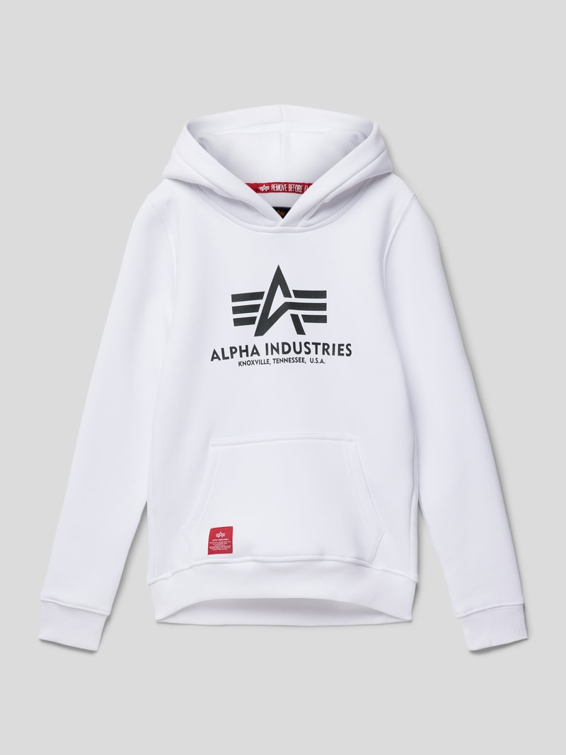 Hoodie mit Label-Details Modell 'Basic' in weiß