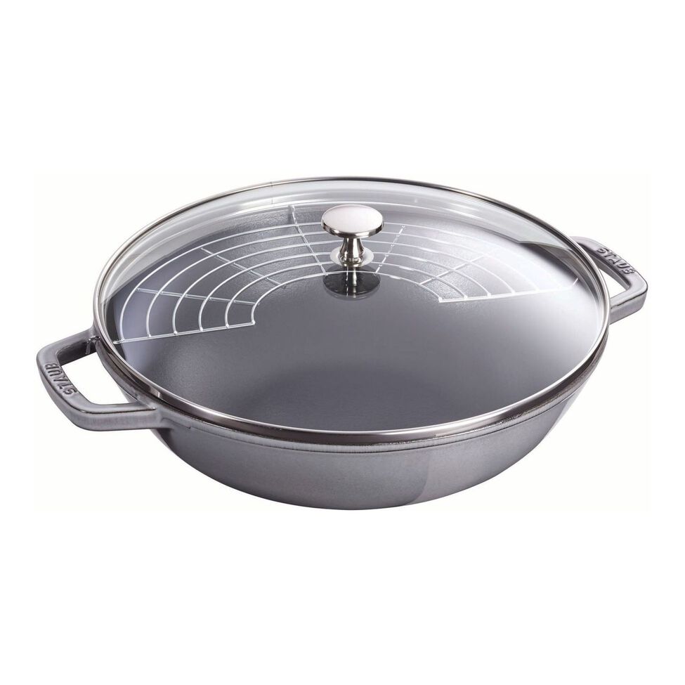 Wok mit Glasdeckel 30 cm, Gusseisen