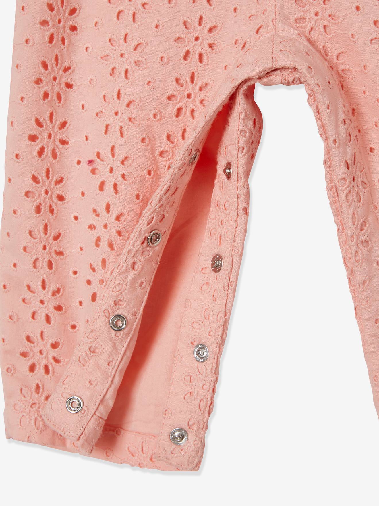 Vertbaudet Mädchen Baby Overall, Lochstickerei - rosa